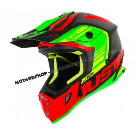 Casco Motocross Just1 J38 BLADE MATT RED LIME BLACK Enduro Quad Supermotard