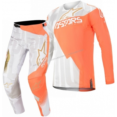 Completo motocross Alpinestars 2020 Techstar FACTORY white orange fluo Enduro Quad