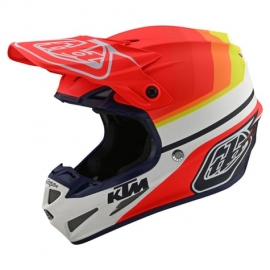 Casco Motocross TROY LEE DESIGNS SE4 ECE in compisito KTM MIRAGE bianco arancio Enduro Quad 