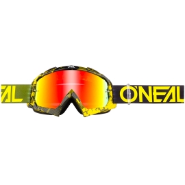 Maschera Motocross MTB DH O'Neal B-10 PIXEL neon yellow Lente specchiata oro