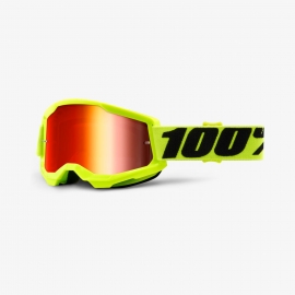 Maschera 100% STRATA 2 giallo fluo lente spechiata rossa Motocross Enduro Mtb