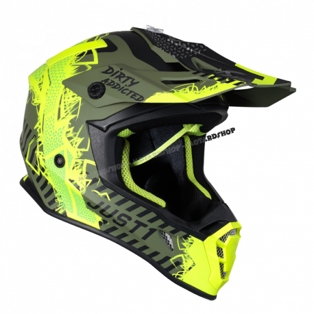Casco Motocross Just1 J38 MASK giallo fluo nero verde matt Enduro Quad  Supermotard