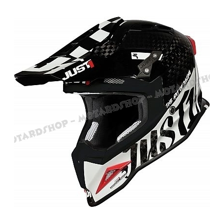 Casco Motocross in Carbonio Just1 J12 PRO RACER bianco nero Carbon lucido  Enduro Quad Supermotard
