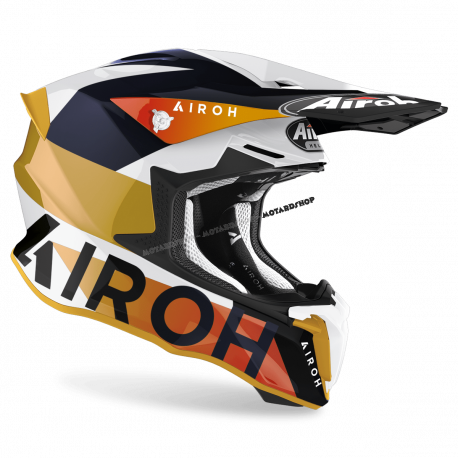 CASCO AIROH TWIST 2.0 LIFT bianco lucido blu giallo motocross, enduro quad