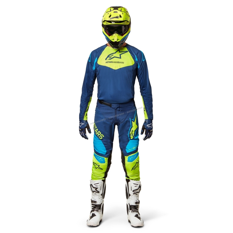 Completo Alpinestars RACER FACTORY bambino blu giallo fluo motocross enduro  Quad