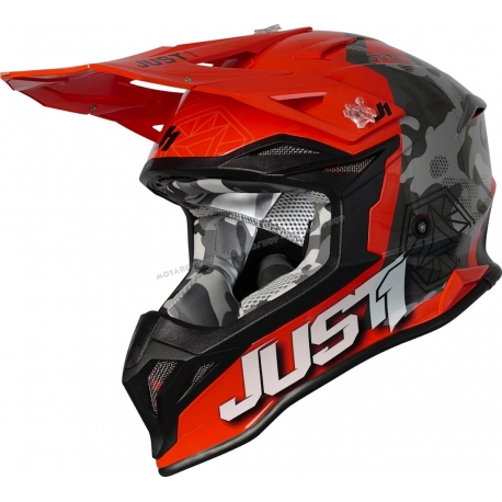 Casco Motocross Just1 J39 KINETIC camo grigio arancio fluo Enduro Quad Supermotard