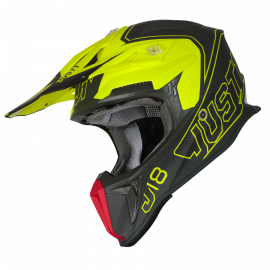 Casco Just1 J18 VERTIGO rosso grigio giallo fluo motocross Enduro Quad Supermotard