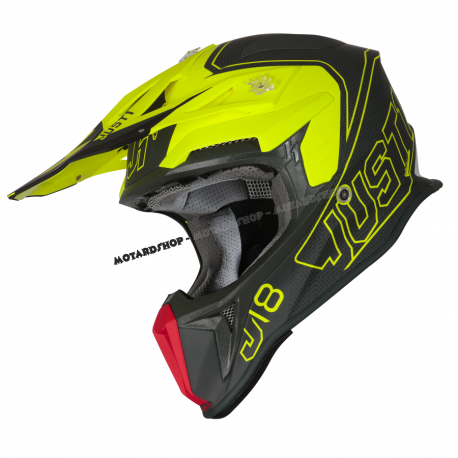 Casco Just1 J18 VERTIGO rosso grigio giallo fluo motocross Enduro Quad Supermotard