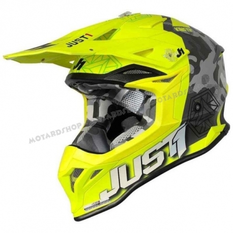 Casco Motocross Just1 J39 KINETIC camo grigio arancio fluo Enduro Quad Supermotard