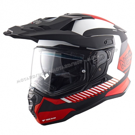 Casco integrale NOS NS-9 DUAL SPORT nero rosso moto da strada gran turismo adventure