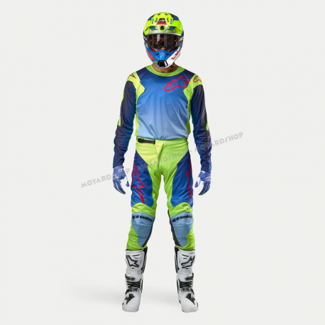 Completo Alpinestars RACER HOEN 2024 giallo fluo e blu motocross enduro Quad