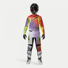 Completo motocross Alpinestars FLUID LUCENT 2024  bianco rosso e giallo fluo arancione enduro Quad