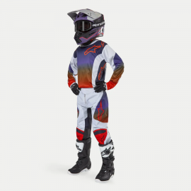 Completo Alpinestars RACER HOEN bambino grigio chiaro e arancione motocross enduro Quad