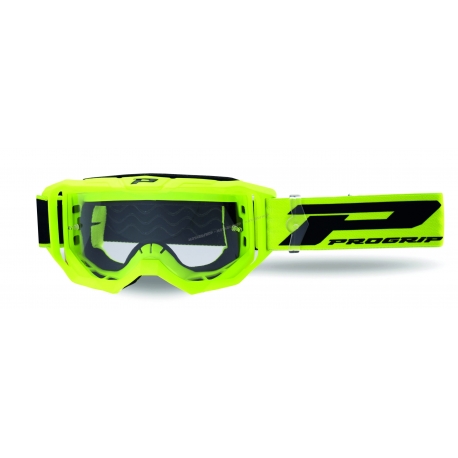  Maschera PROGRIP 3300 VISION giallo fluo lente trasparente motocross enduro mtb