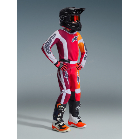 Completo motocross bambino Alpinestars FLUID PORTL rosso grigio chiaro enduro Quad