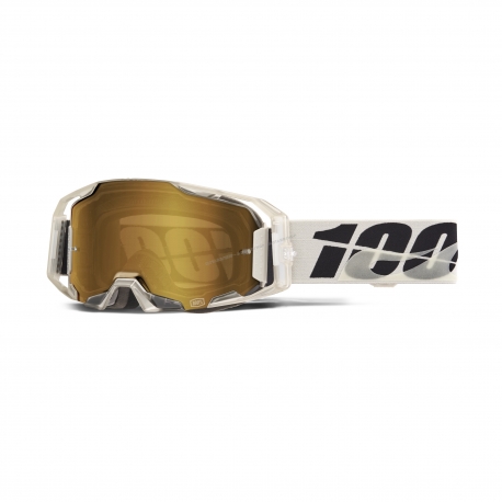 Maschera 100% ARMATIC PITCH bianca lente specchiata oro Motocross Enduro Mtb