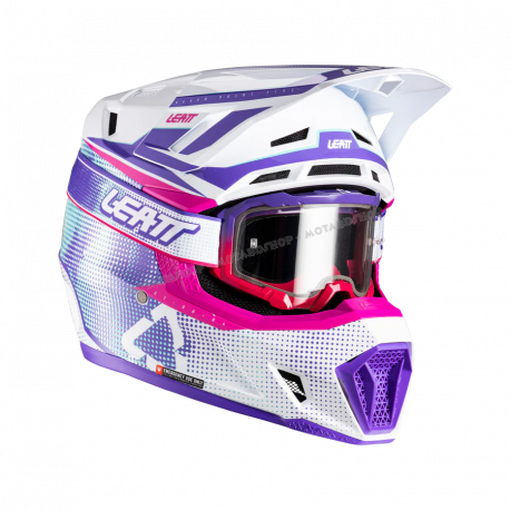 Casco motocross LEATT 7.5 V26 viola con maschera enduro quad 