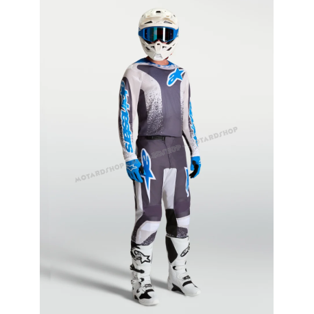 Completo motocross Alpinestars FLUID DRAG 2027 grigio bianco e blu chiaro enduro Quad